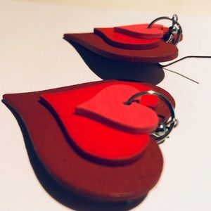3/$15 Red Wooden Ombré Layer Heart Earrings
